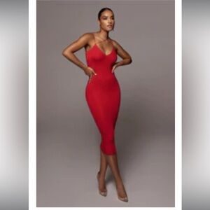 JLUXLABEL JLUXBASIX RED VALENCIA DIAGONAL STRAP DRESS